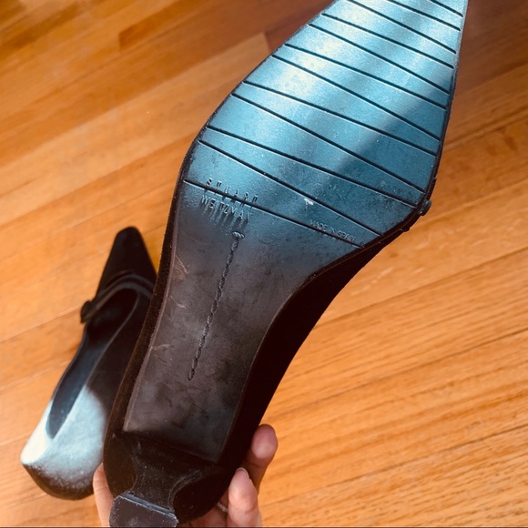 Stuart Weitzman black pointed toe kitten heels - Picture 9 of 10